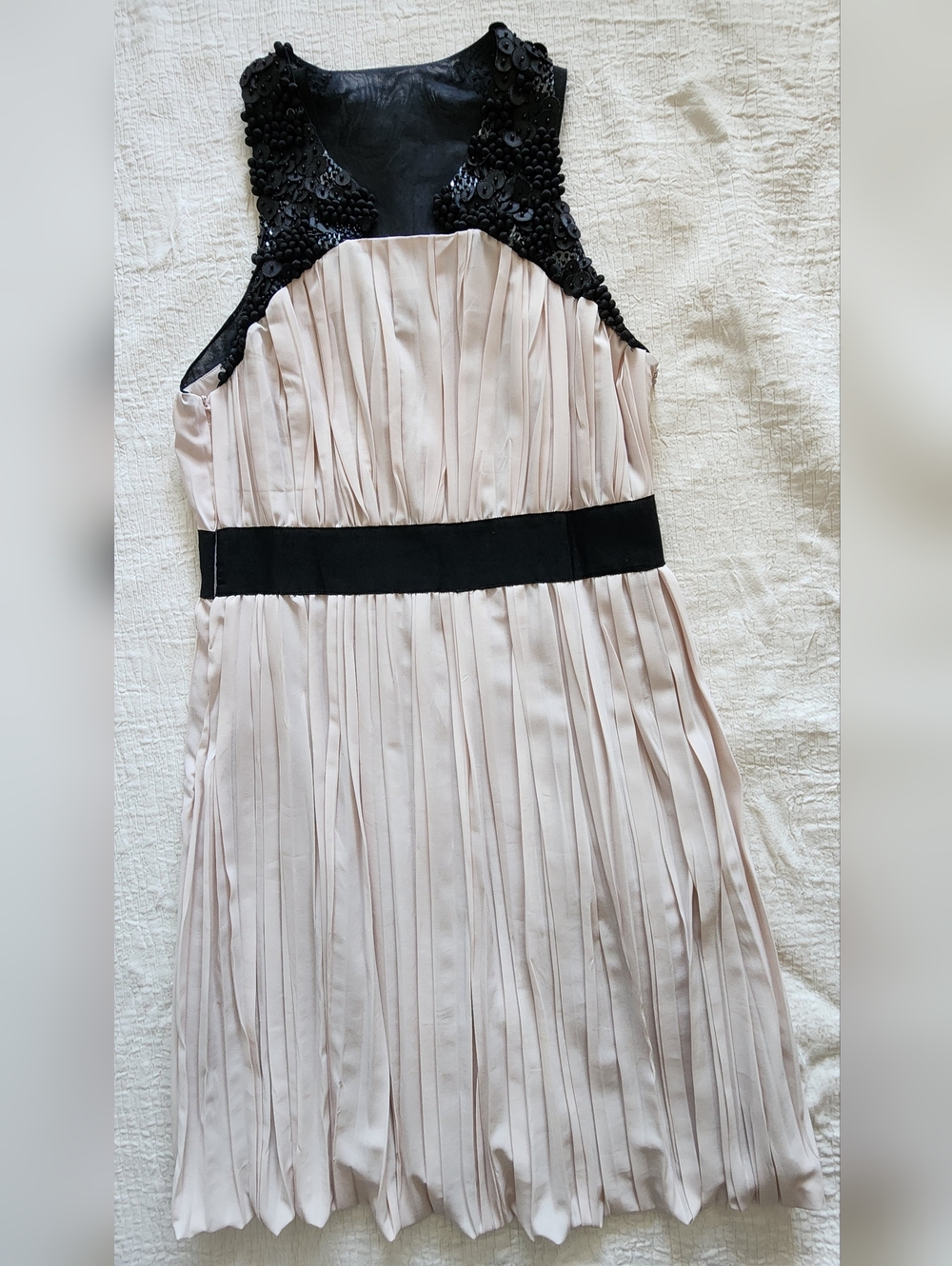Robert Rodriguez Blush Pink Pleated Dress with Black Sequin Accents